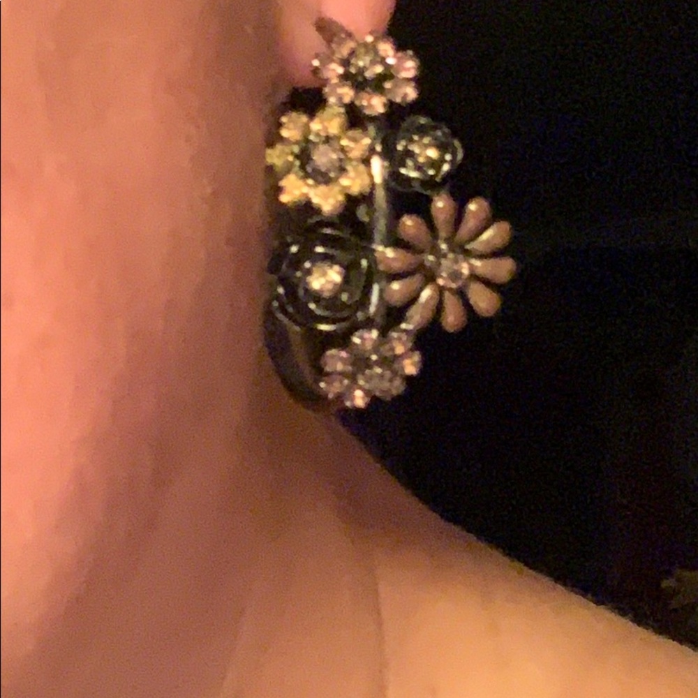 One of the kind Hoop Flower crystal/enamel earring